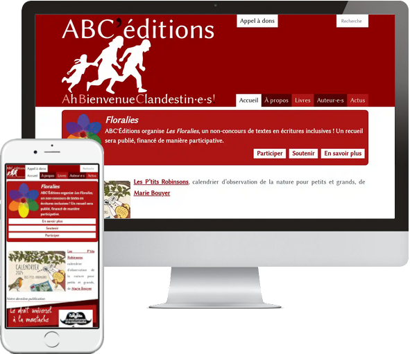 Le site d'ABC Éditions affiché sur un mobile et dans un PC